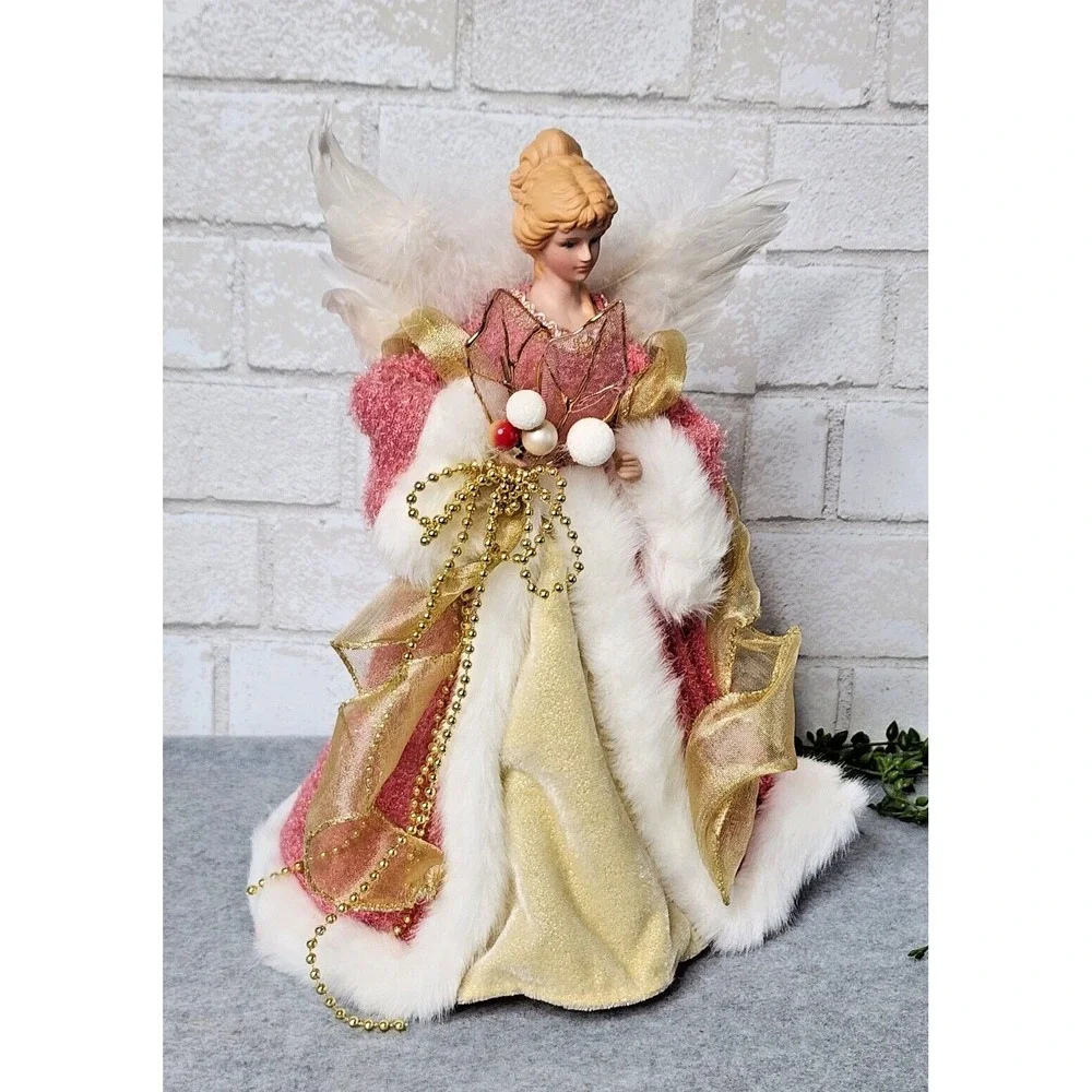 Victorian Pink Gold Angel Tree Topper Christmas Figure 12.5
